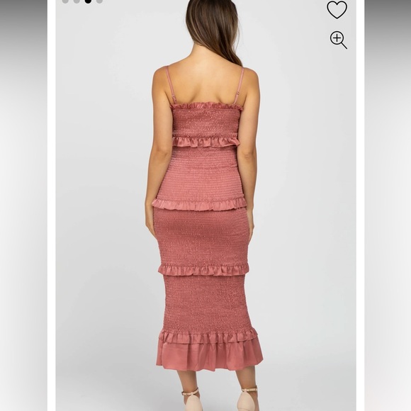 Mauve Satin Smocked Fitted Maternity Midi Dress - Picture 2 of 3